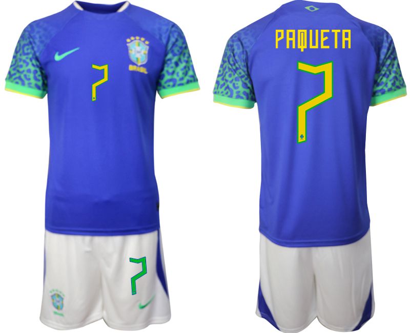 Men 2022 World Cup National Team Brazil away blue #7 Soccer Jerseys